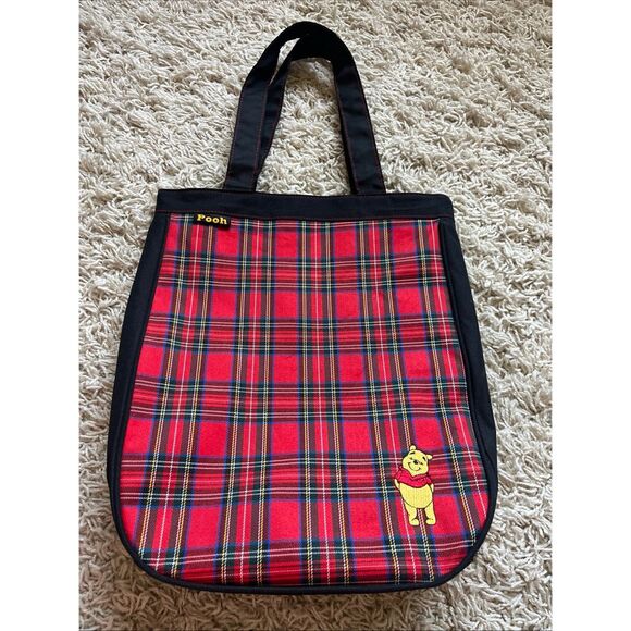 Disney's Winnie The Pooh Tote Bag Red Black Plaid - Picture 1 of 11